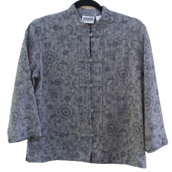 Chico's Women's Linen Jacket Size Small Gray Embroidered 3/4 Sleeves - Picture 1 of 5